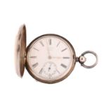 A silver W R Perkins London full hunter pocket watch, featuring a key wound movement in a silver
