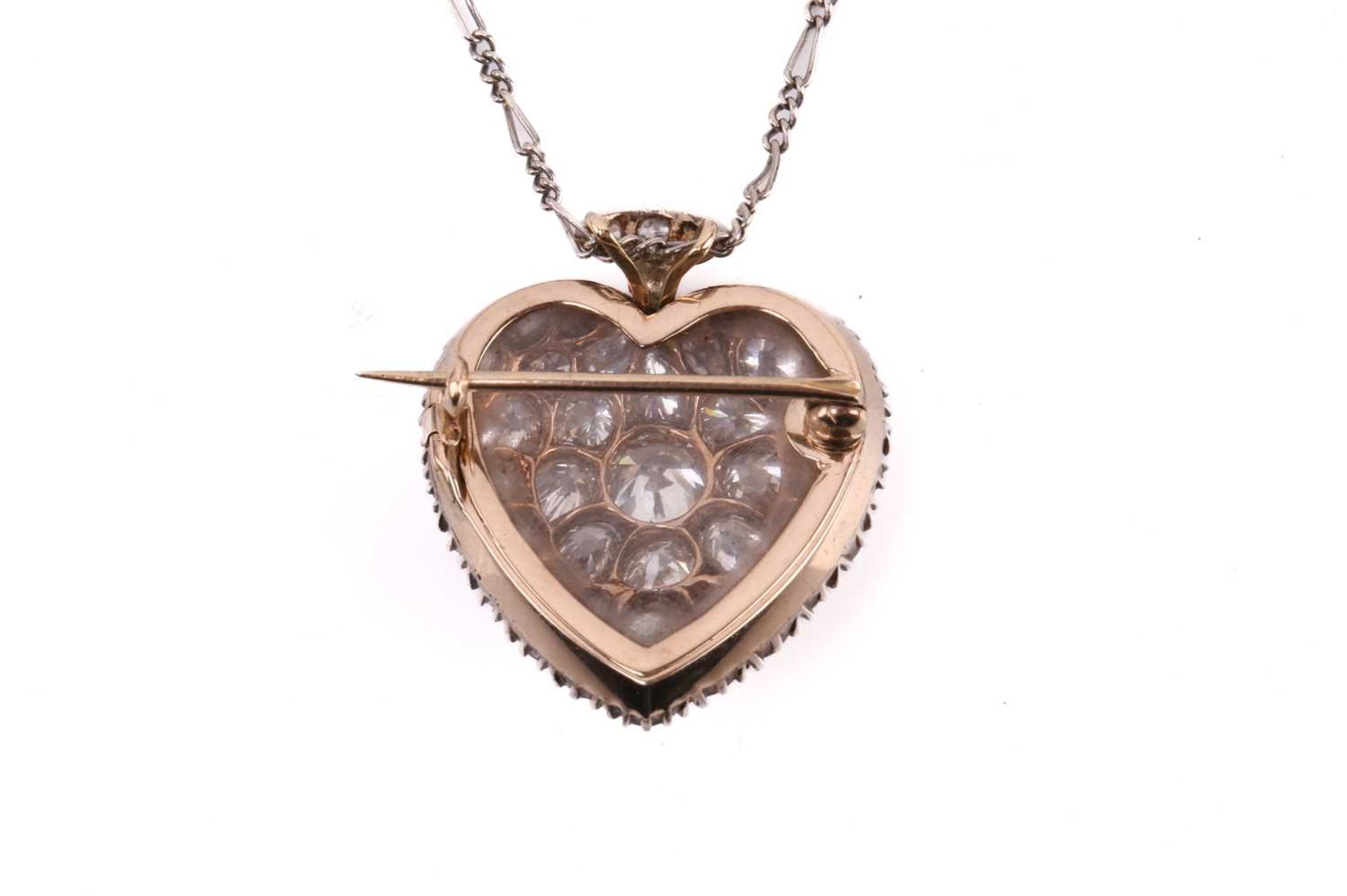 A Victorian diamond heart pendant, circa 1900, set throughout with round old cut diamonds with a - Image 4 of 4