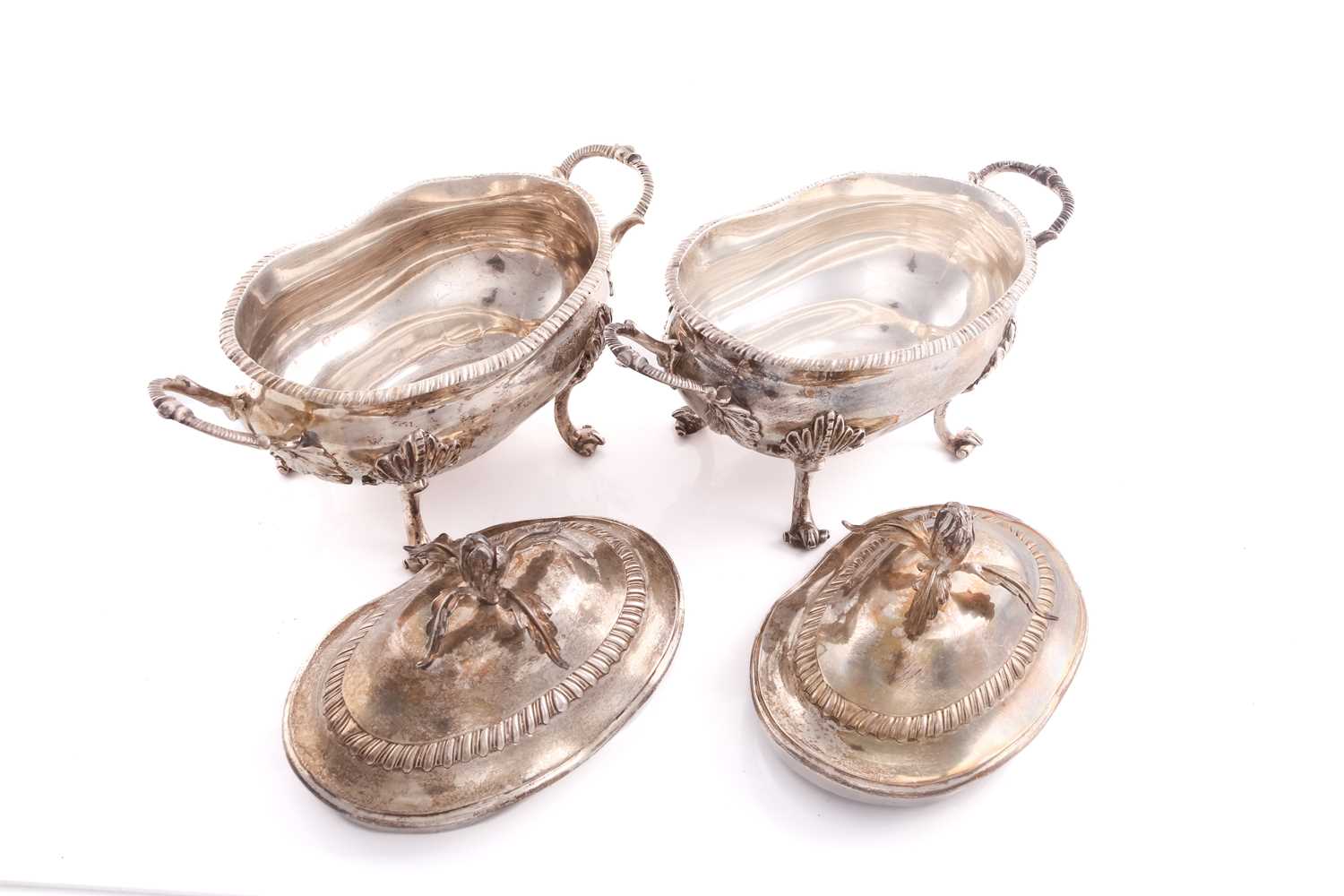 A pair of George III silver sauce tureens and covers, London 1771 by Robert Peaston, twin handled - Image 4 of 7
