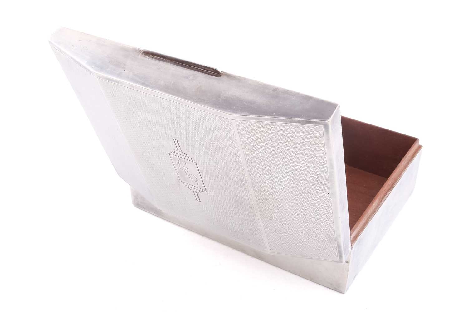 A large white metal cigar box of rectangular form the hinged chamfered cover with engine turned - Image 3 of 6