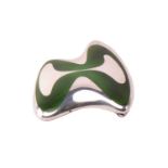 Georg Jensen - an enamel brooch with green enamel on an abstract 'splash' form panel, fitted with