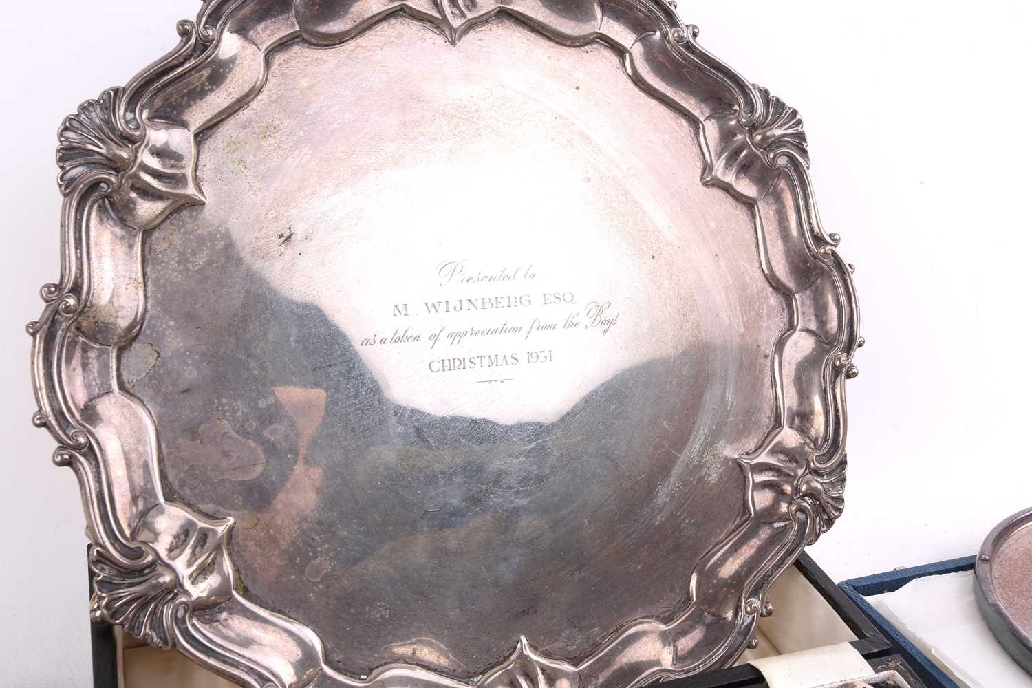 Collection of silver, including salver engraved with presentation inscription, a capstan inkwell, - Image 5 of 12