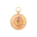 An open-face 18ct gold pocket watch with a key wound movement in a yellow metal case stamped 18ct