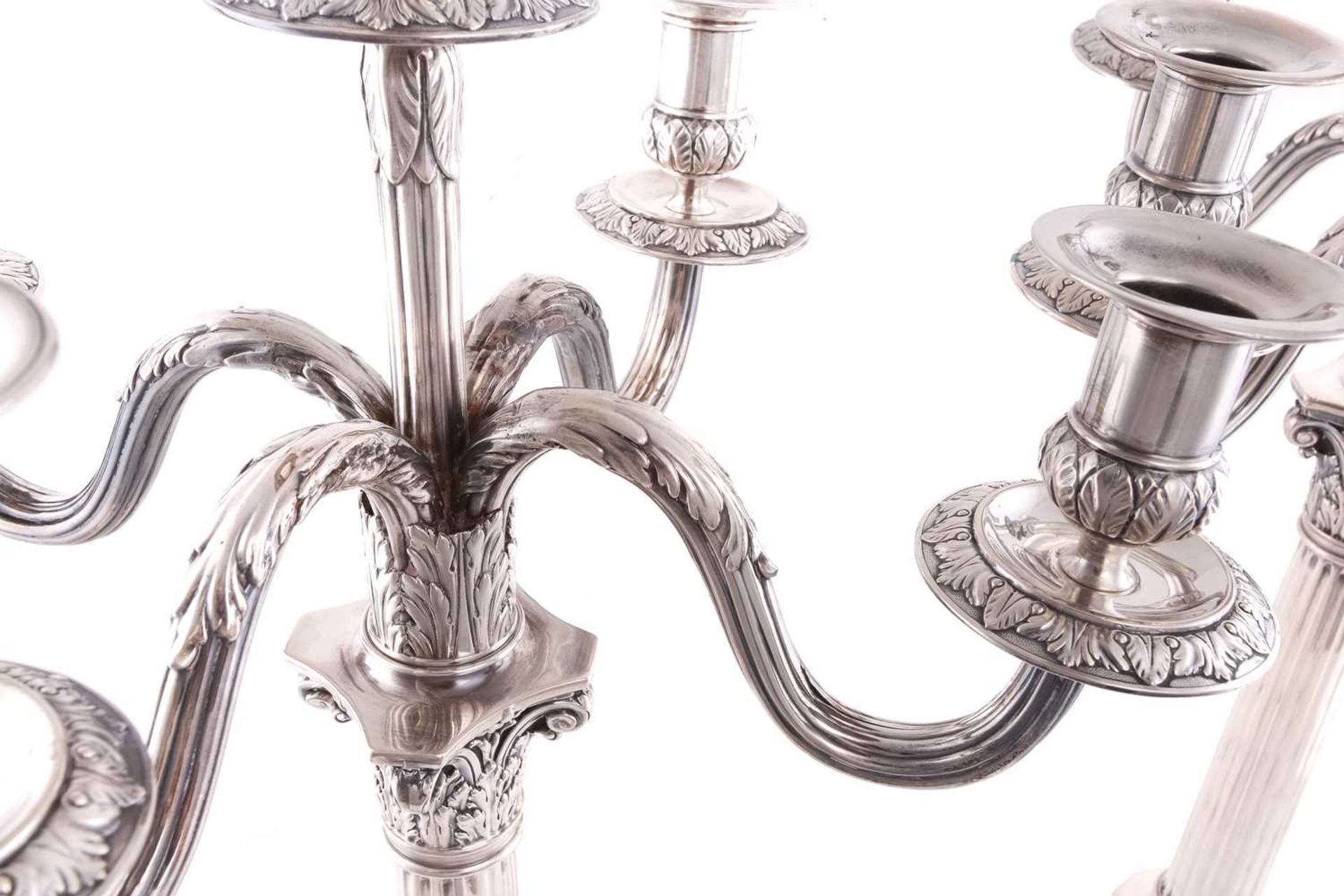 A pair of German 800 standard candelabra, of Corinthian column form with detachable five branch - Image 5 of 8