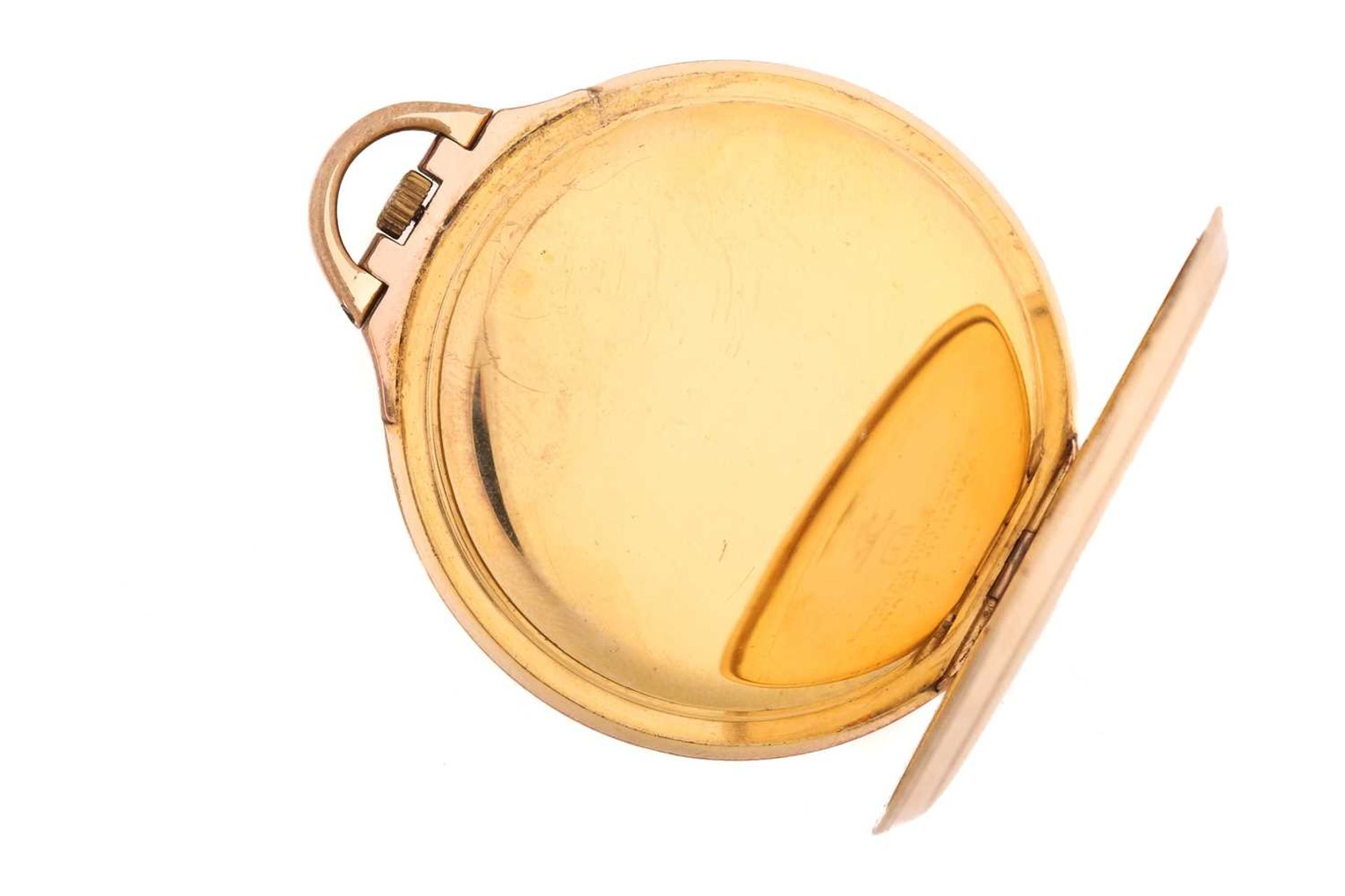 A 9ct watch chain and gold plated pocket watch in leather case, featuring a keyless wound gold - Image 9 of 12