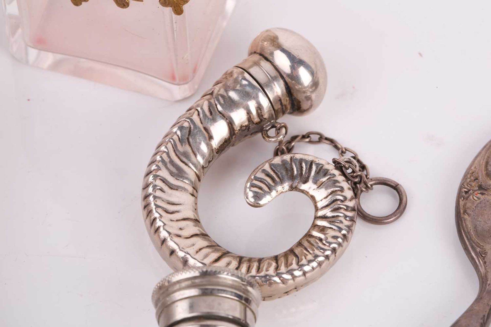 A collection of silver scent bottles, including a large conical with spiral reeded decoration and - Image 6 of 16