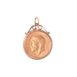 A George V full sovereign, dated 1913, set within a 9ct yellow gold pendant mount, 9.8 grams gross.