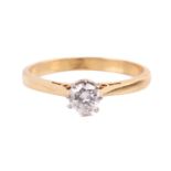 A diamond solitaire ring set with a round brilliant cut diamond with an estimated weight of 0.35ct