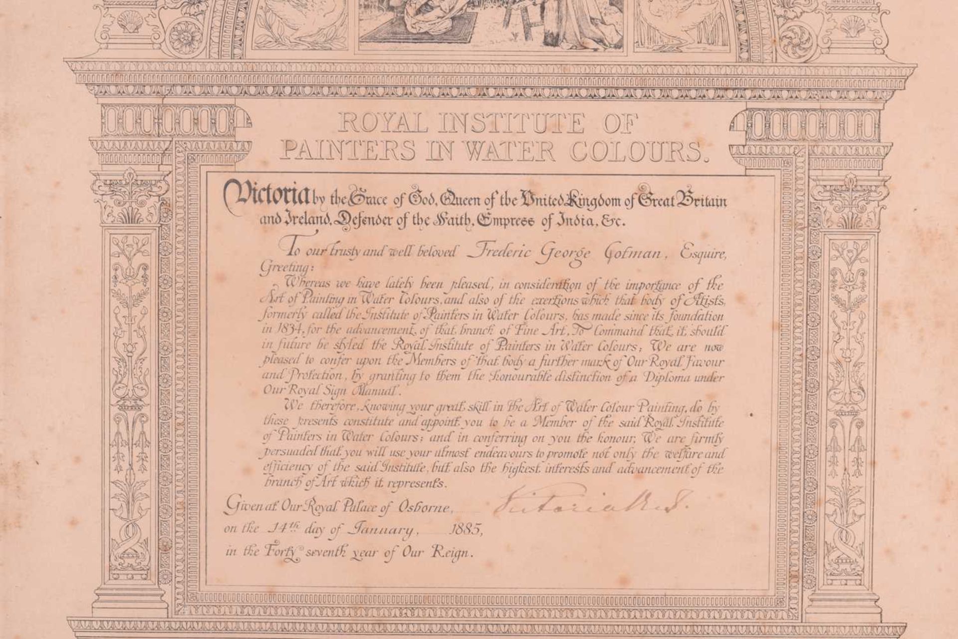 A framed certificate from the Royal Institute of Painters in Watercolour awarded to Frederick George - Image 3 of 31