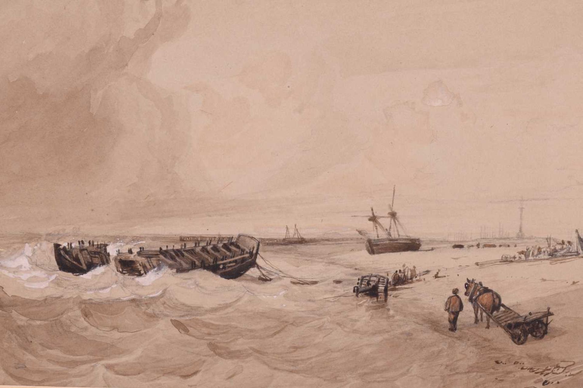 Miles Edmund Cotman (1810 - 1858) 'Wreck on Yarmouth Beach', oil on canvas, applied and typed - Image 7 of 26