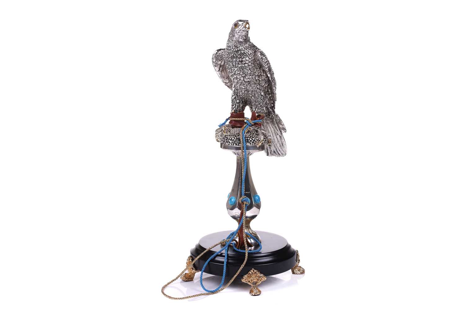 Lorenzo Sandomar, a large model of a silver and gold plated falcon, marked 925, standing on a - Image 2 of 10