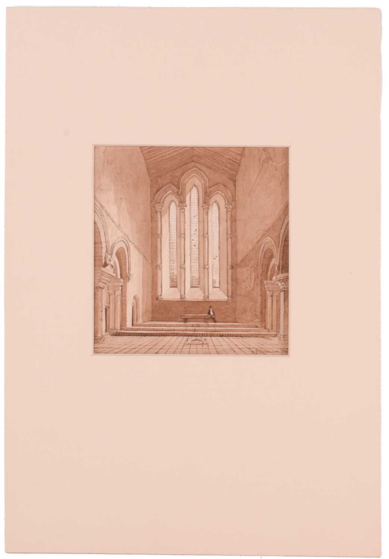 Miles Edmund Cotman (1810 - 1858), 'Emneth Church interior', signed & dated 1840, monochrome