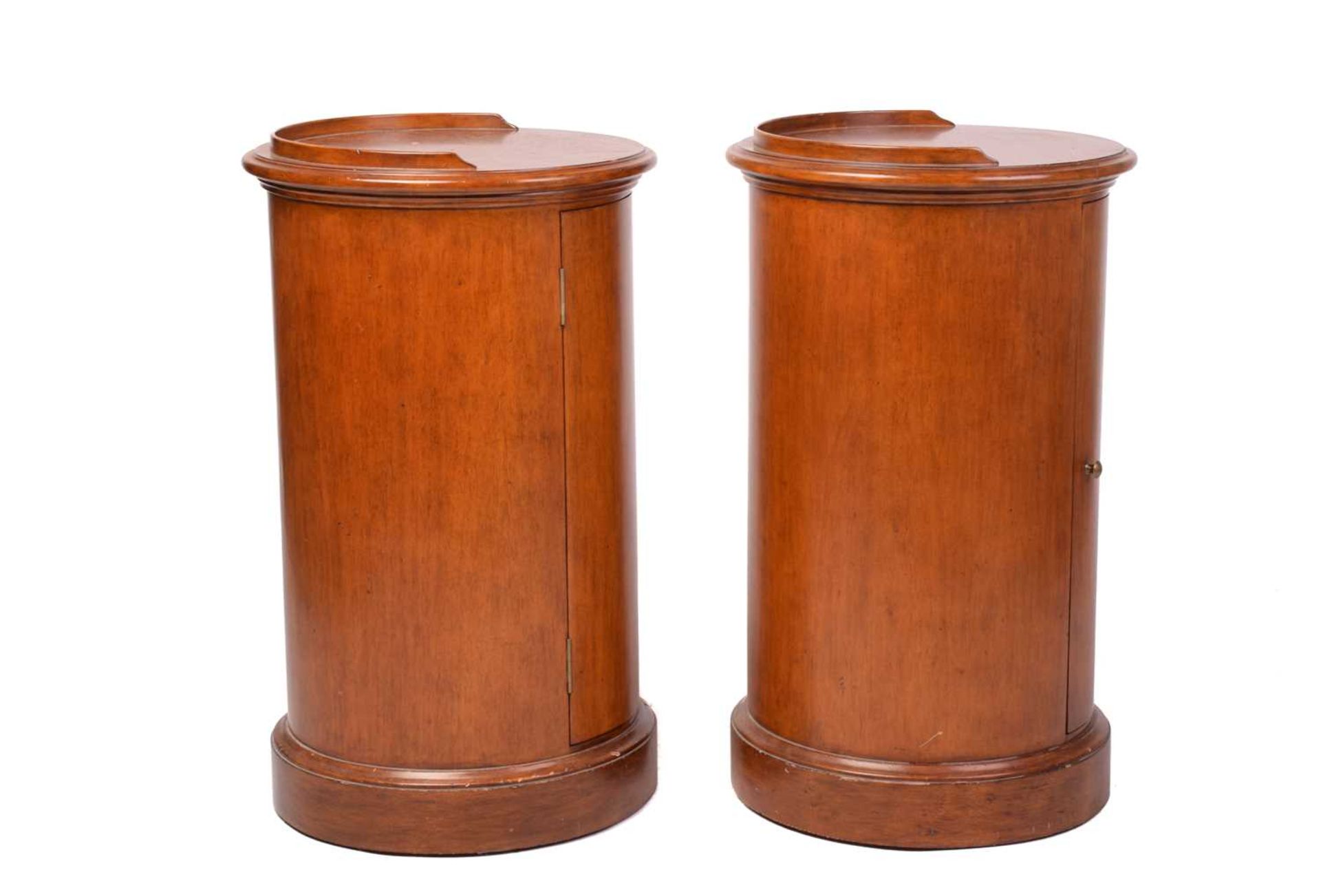 A pair of Victorian style mahogany cylinder pot cupboards, 20th century, with part blind gallery - Image 7 of 7