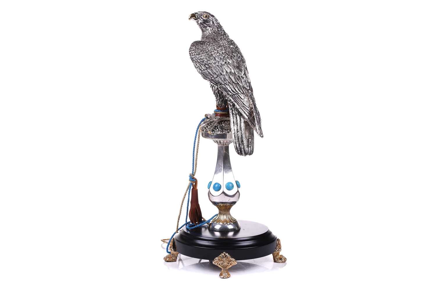 Lorenzo Sandomar, a large model of a silver and gold plated falcon, marked 925, standing on a - Image 4 of 10