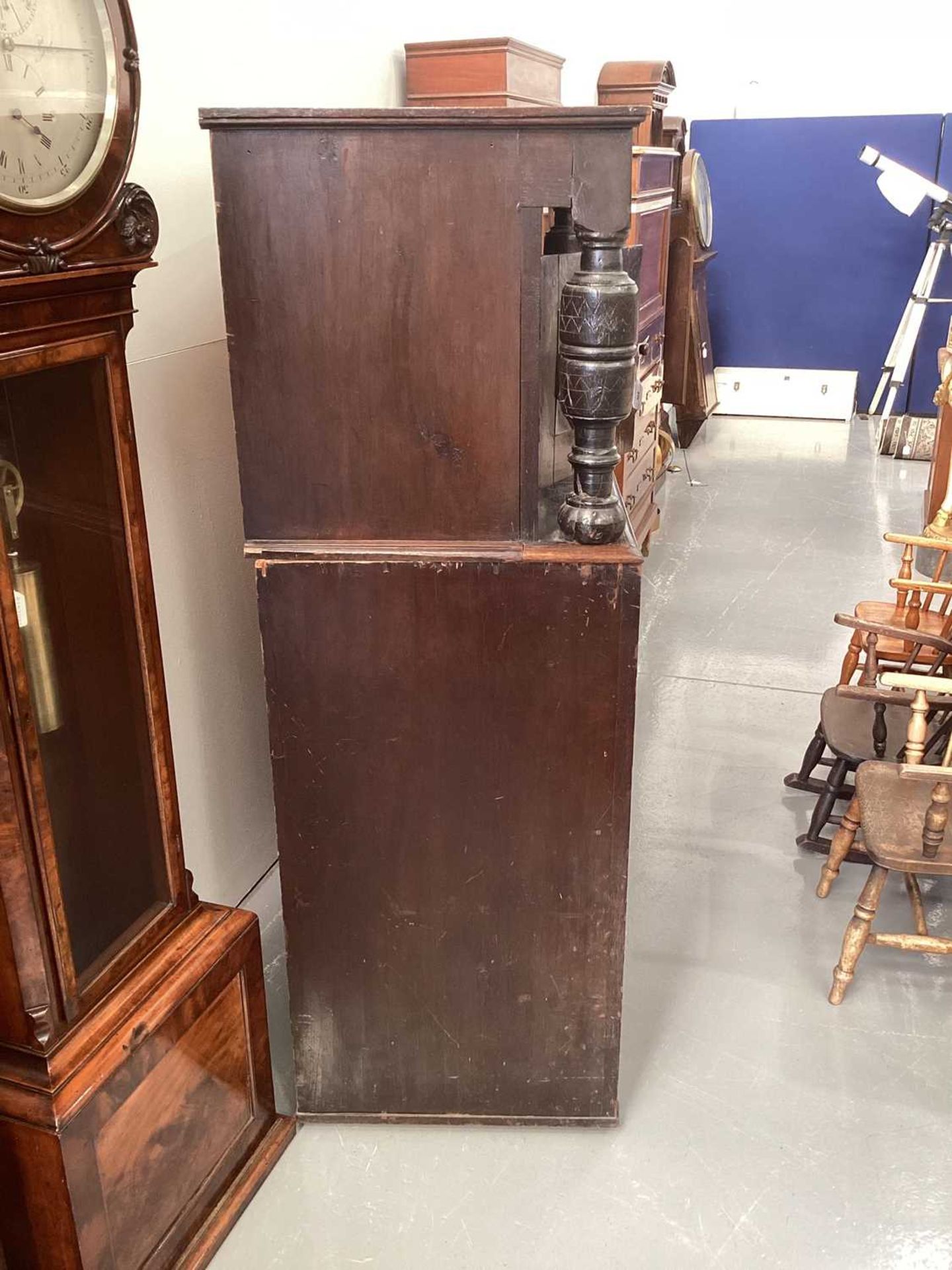 A part 17th century joined oak court cupboard, two recessed cupboard doors flanked by heavy turned - Image 5 of 6