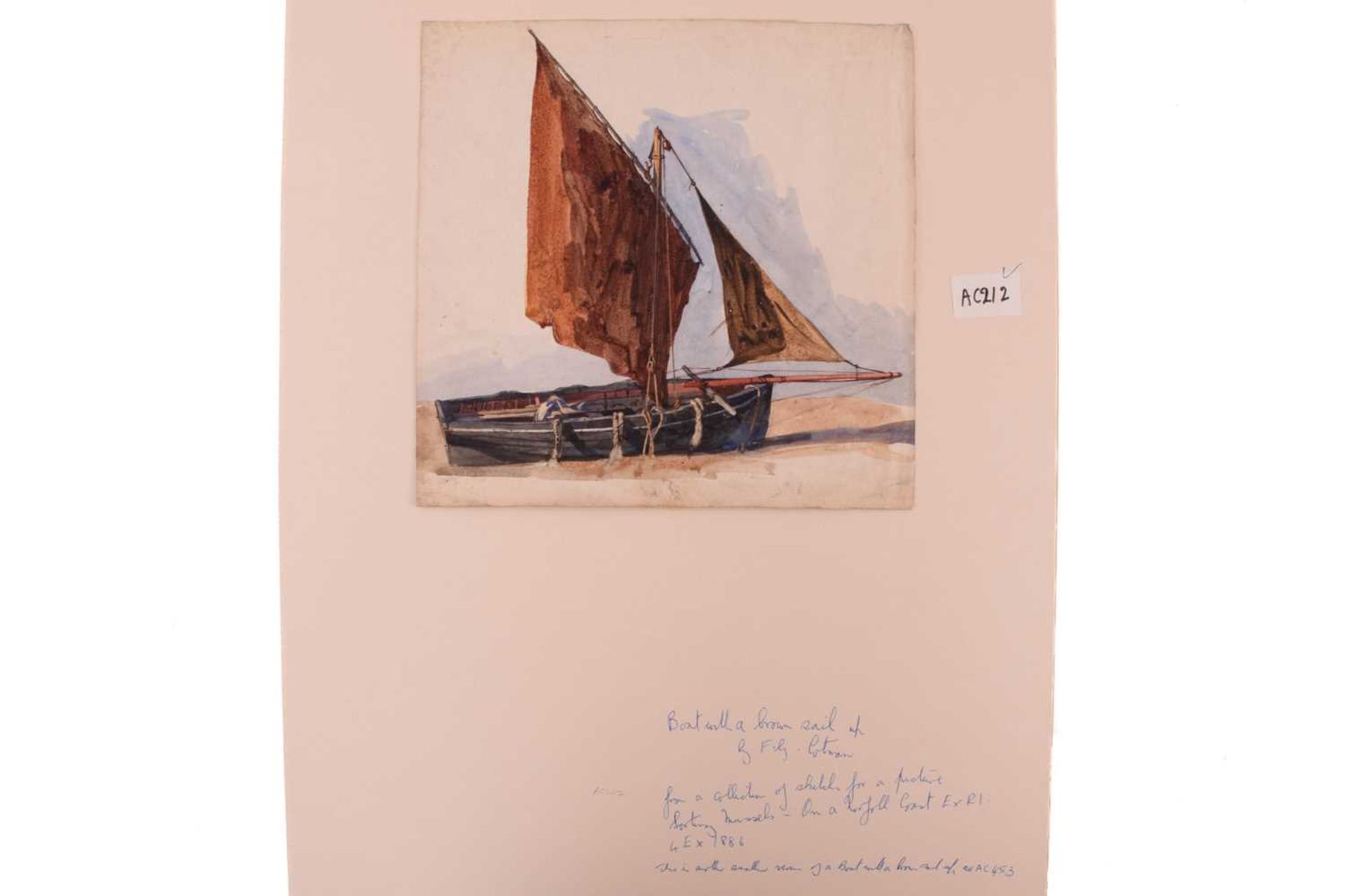 Frederick George Cotman RI. ROI. (1850-1920), 'Boat with a Brown Sail', 'The End of Upton Dyke - - Image 18 of 18