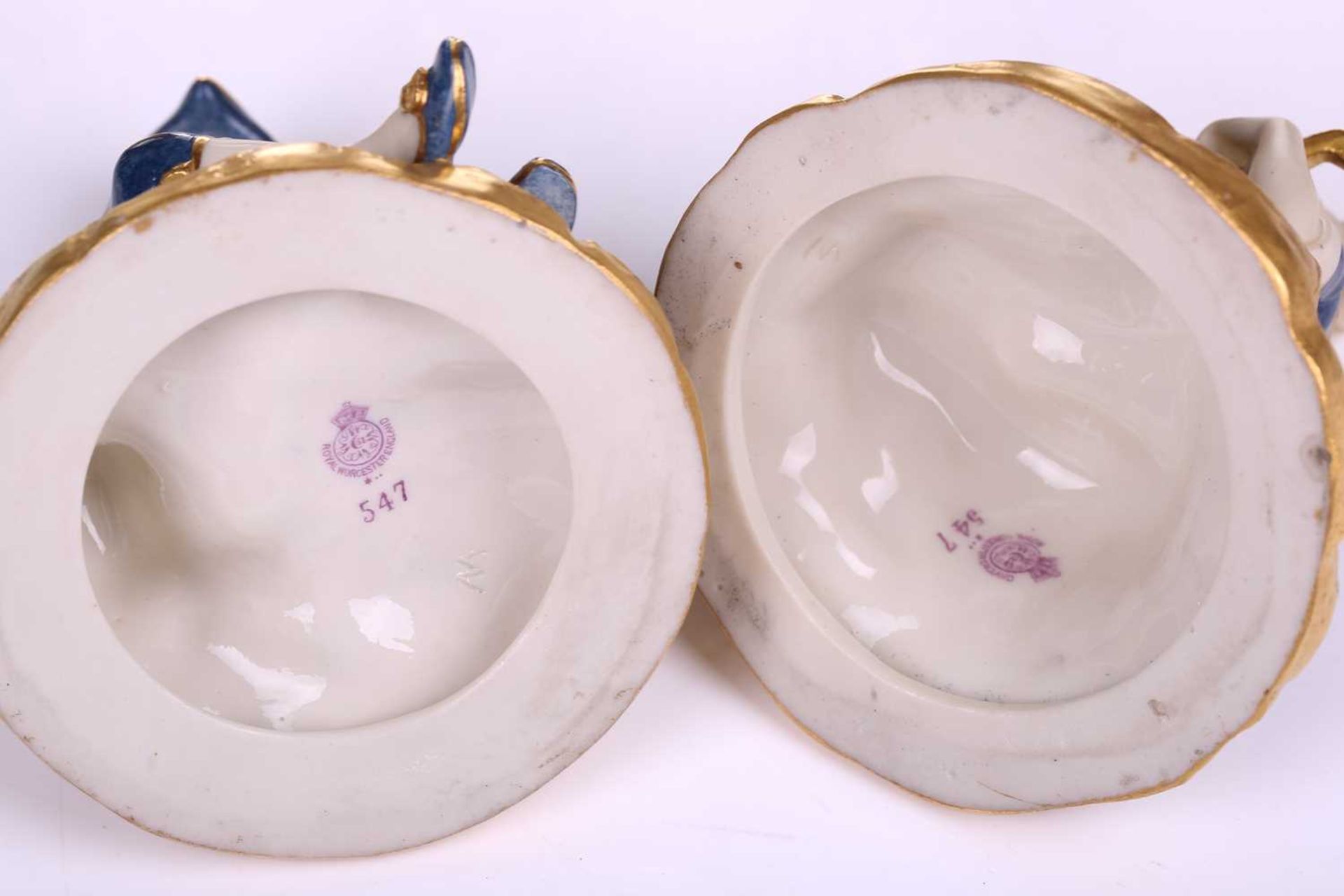 A series of six Royal Worcester James Hadley blush gilt and powder blue porcelain figures involved - Image 8 of 11