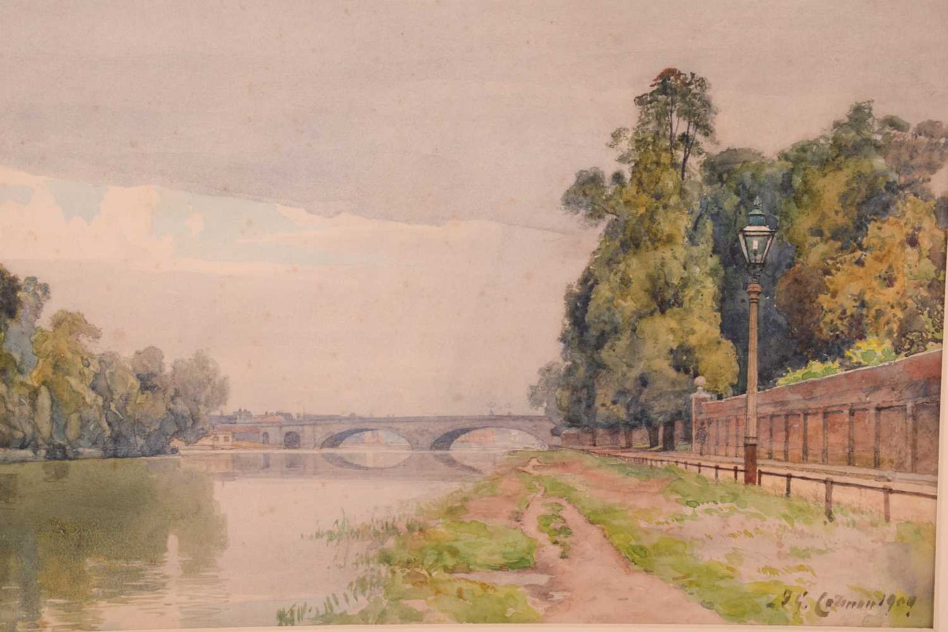 Frederick George Cotman (1850 - 1920), ' The River Thames with Kew Bridge', signed & dated 1909, - Image 4 of 7
