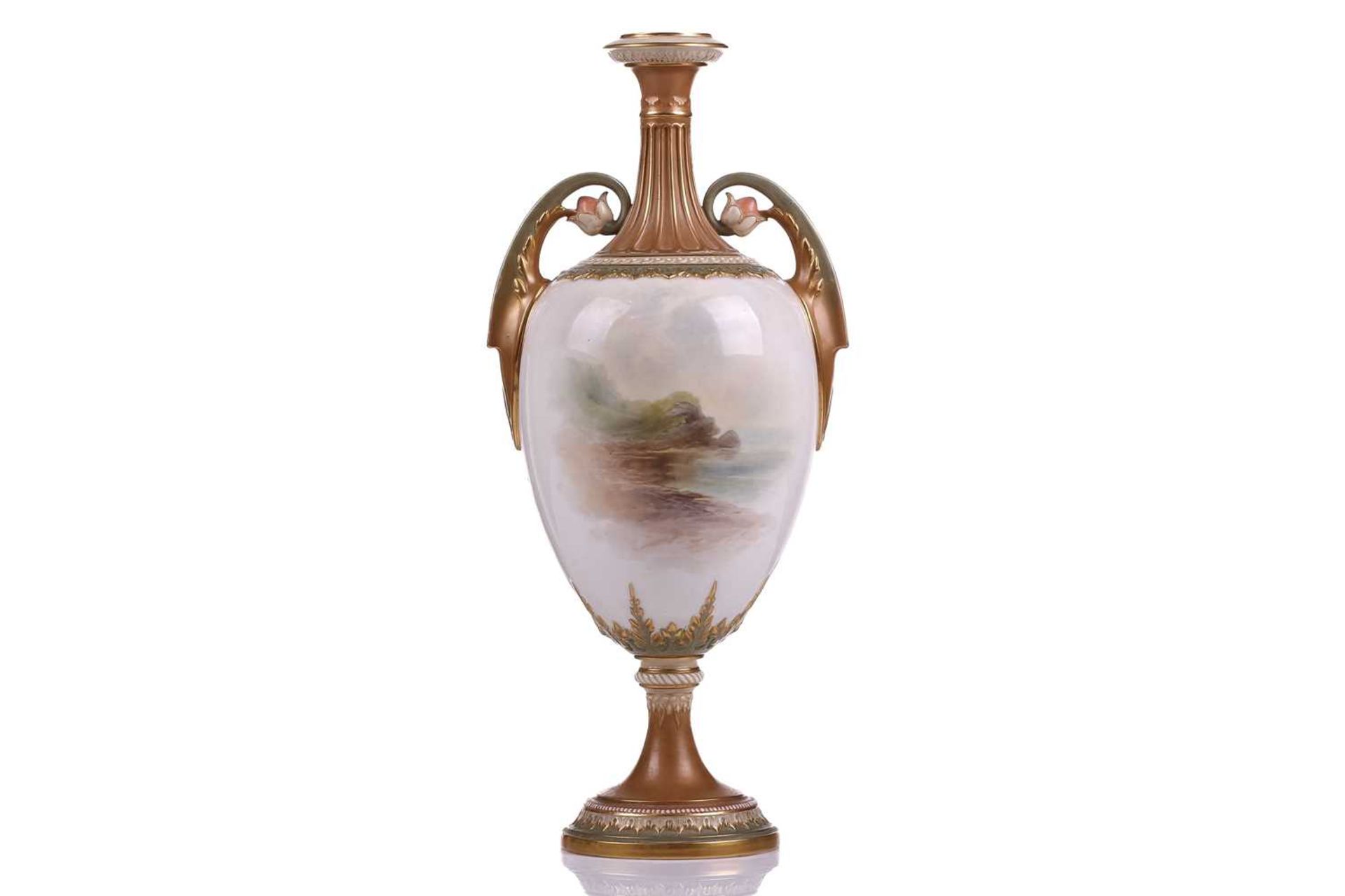 A John Stinton painted Royal Worcester oviform vase (apparently lacking cover), bearing a hand- - Bild 3 aus 7