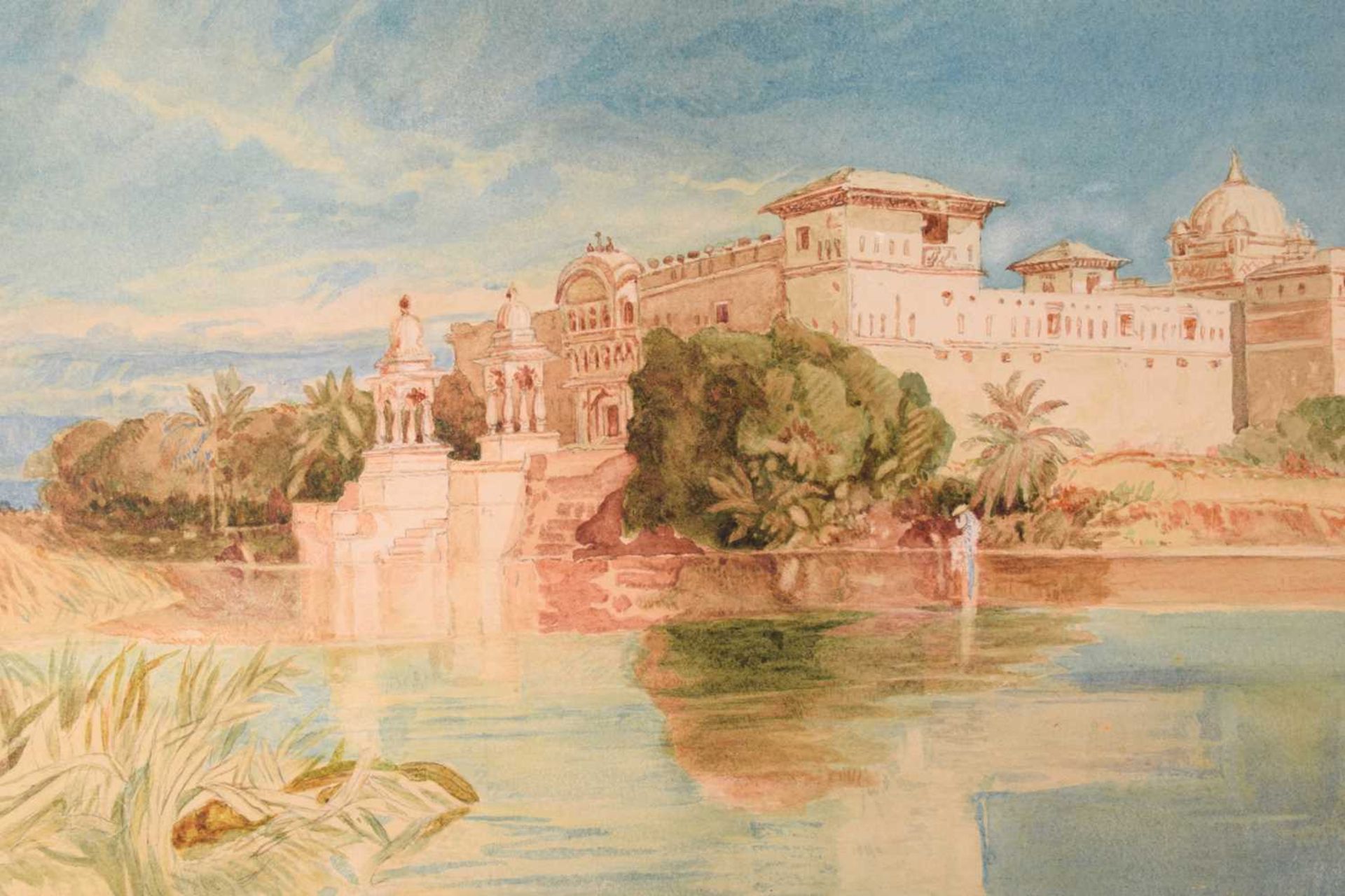 Attributed to Frederick George Cotman (1850 - 1920), 'North African Palace by a River', unsigned - Image 5 of 6
