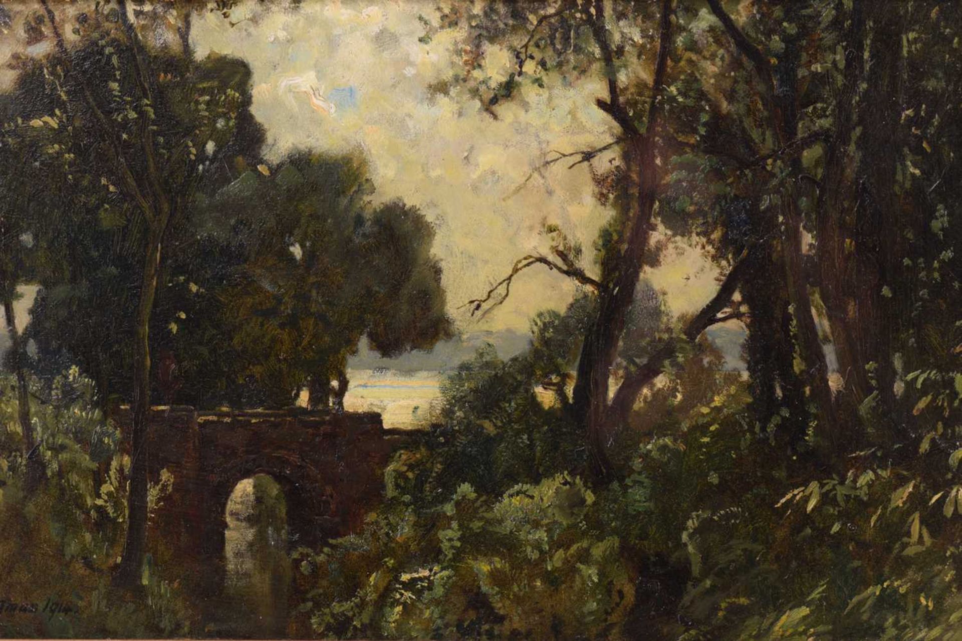 Frederick George Cotman RI. ROI. (British, 1850-1920), 'Full Summer Bridge and Trees', signed and - Image 6 of 11