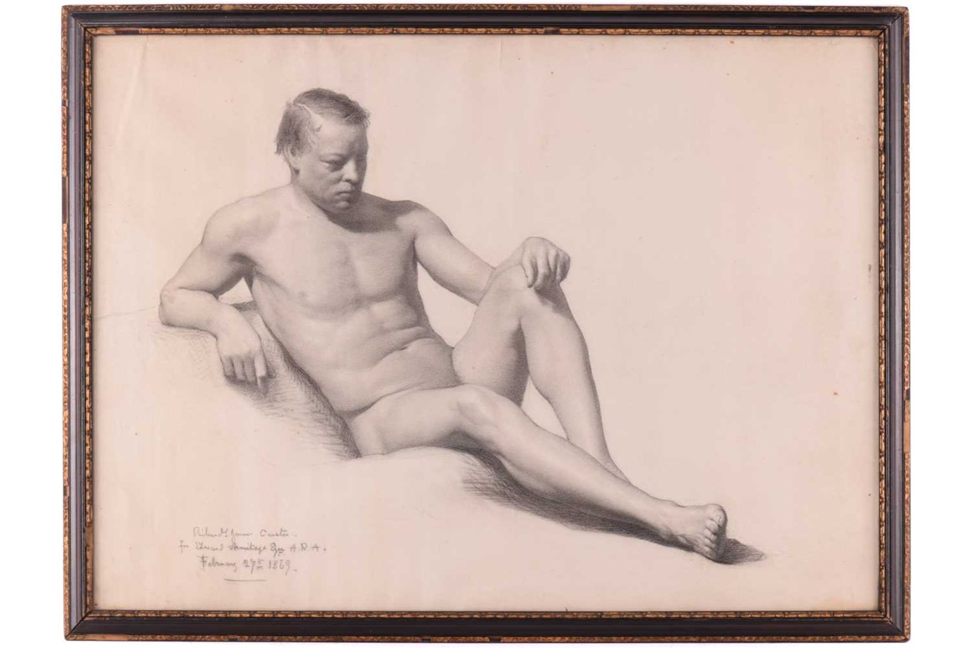 Frederick George Cotman RI. ROI. (British, 1850-1920), 'Study of a Recumbent Male Nude', inscribed