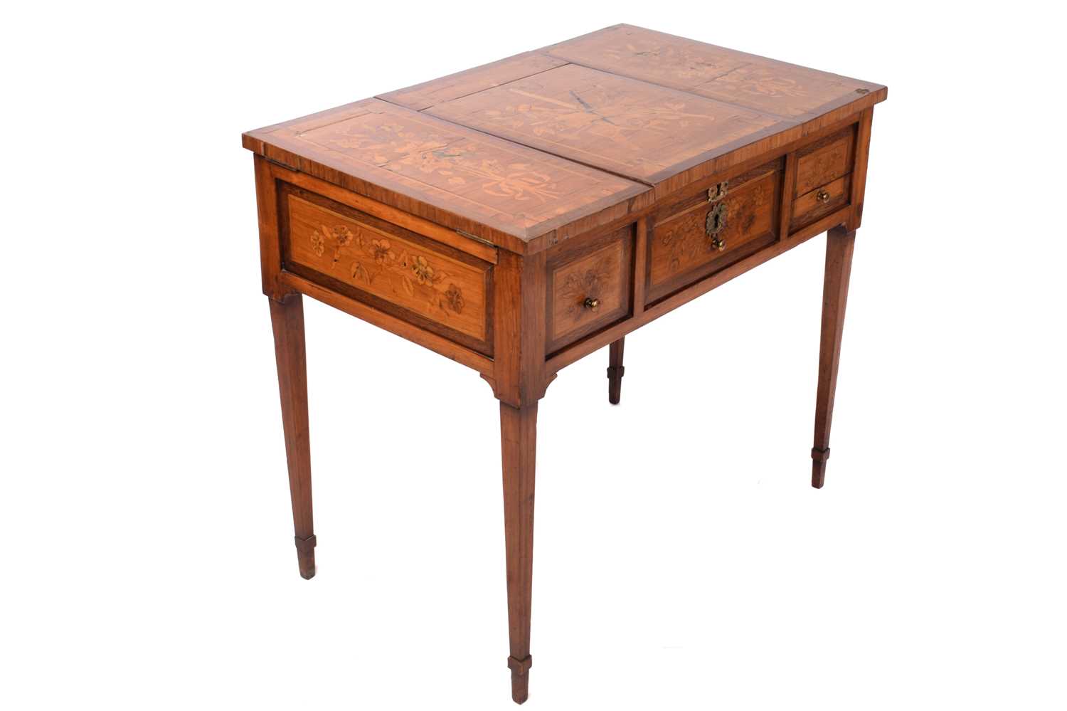 A French marquetry inlaid kingwood poudreuse dressing table decorated with flowers and musical - Image 9 of 9