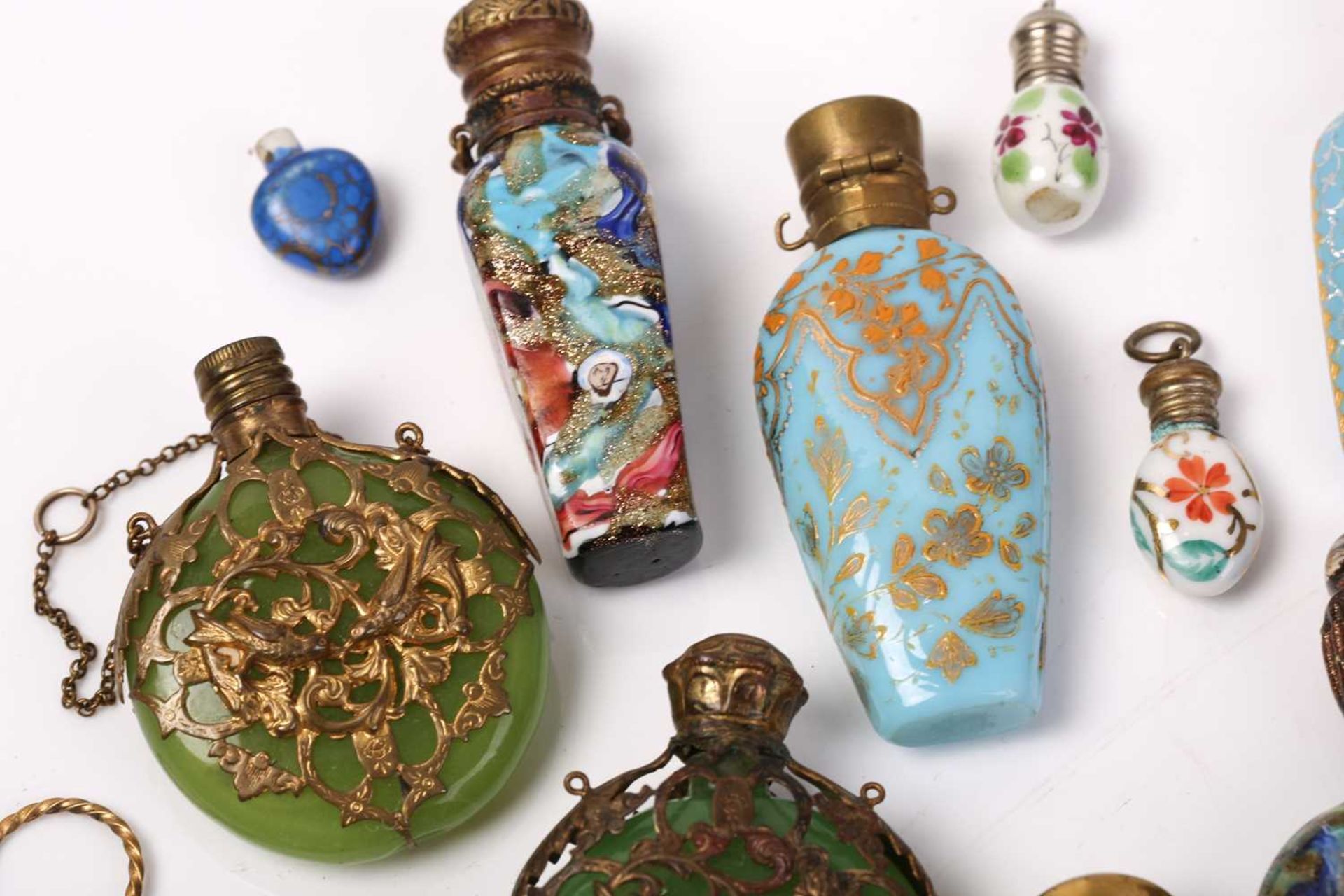 A good collection of miniature Continental ceramic and Murano glass scent bottles, many with gilt - Image 2 of 19