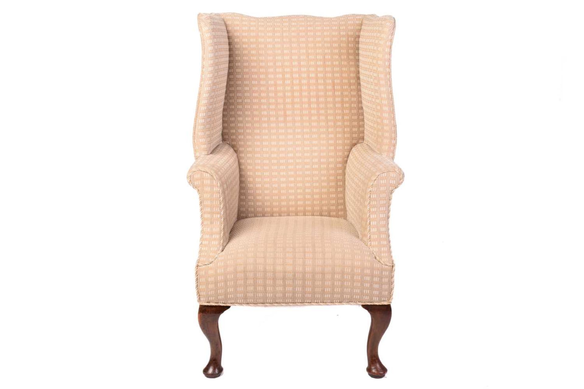 An early 20th century George III style wing armchair, with shaped top rail and side, on mahogany - Image 5 of 5