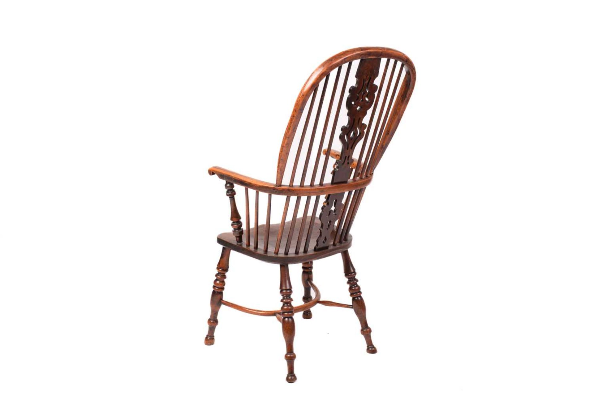 A 19th century Nottinghamshire yew wood and ash high back Windsor chair, with shaped and pierced - Image 4 of 10