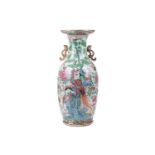 A large Chinese Famile Rose baluster vase, Qing Dynasty, probably Daoguang, with stylized fungus