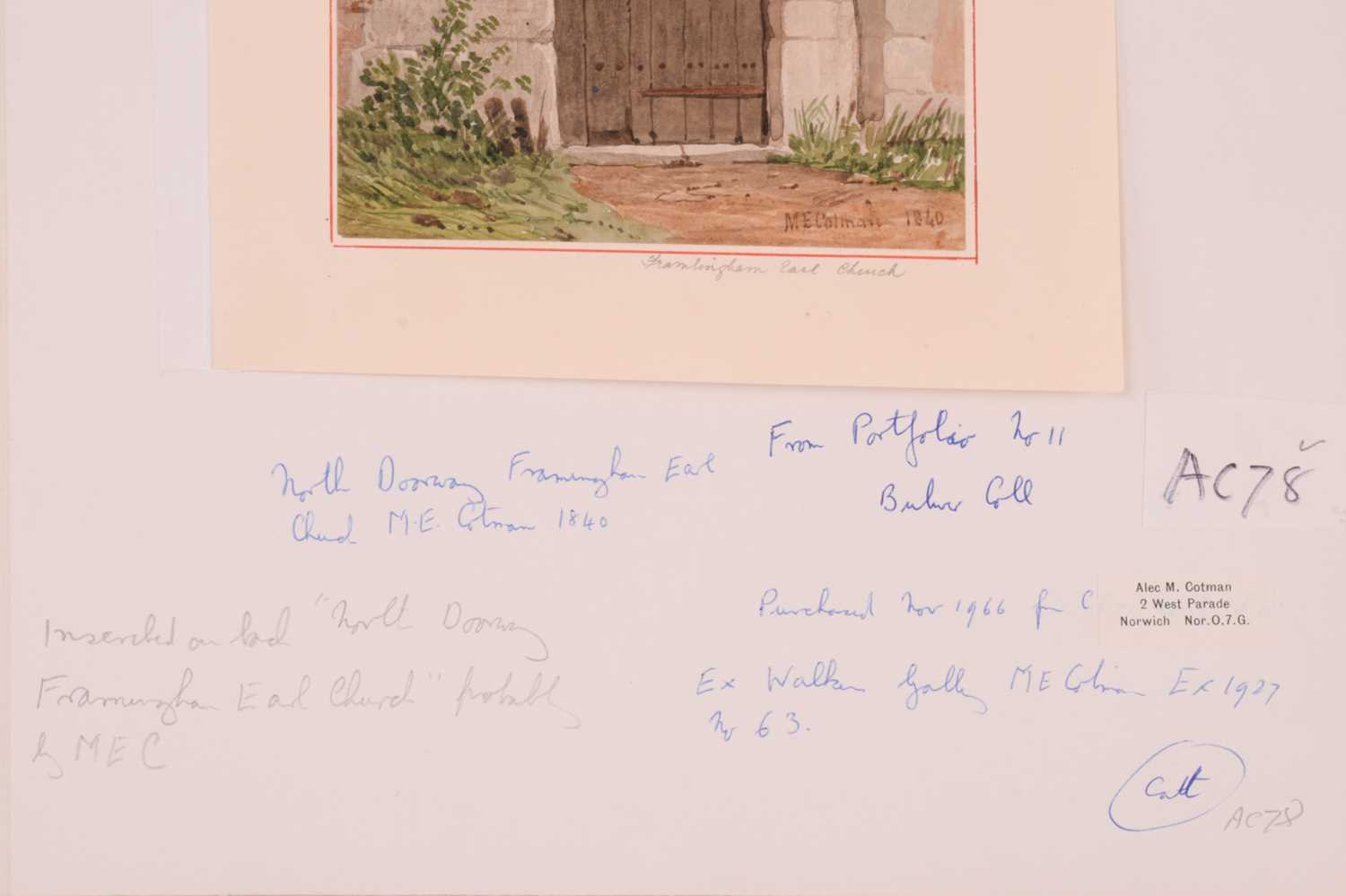 Miles Edmund Cotman (1810 - 1858), 'Framlingham Earl Church', signed and dated 1840, watercolour, - Image 8 of 8