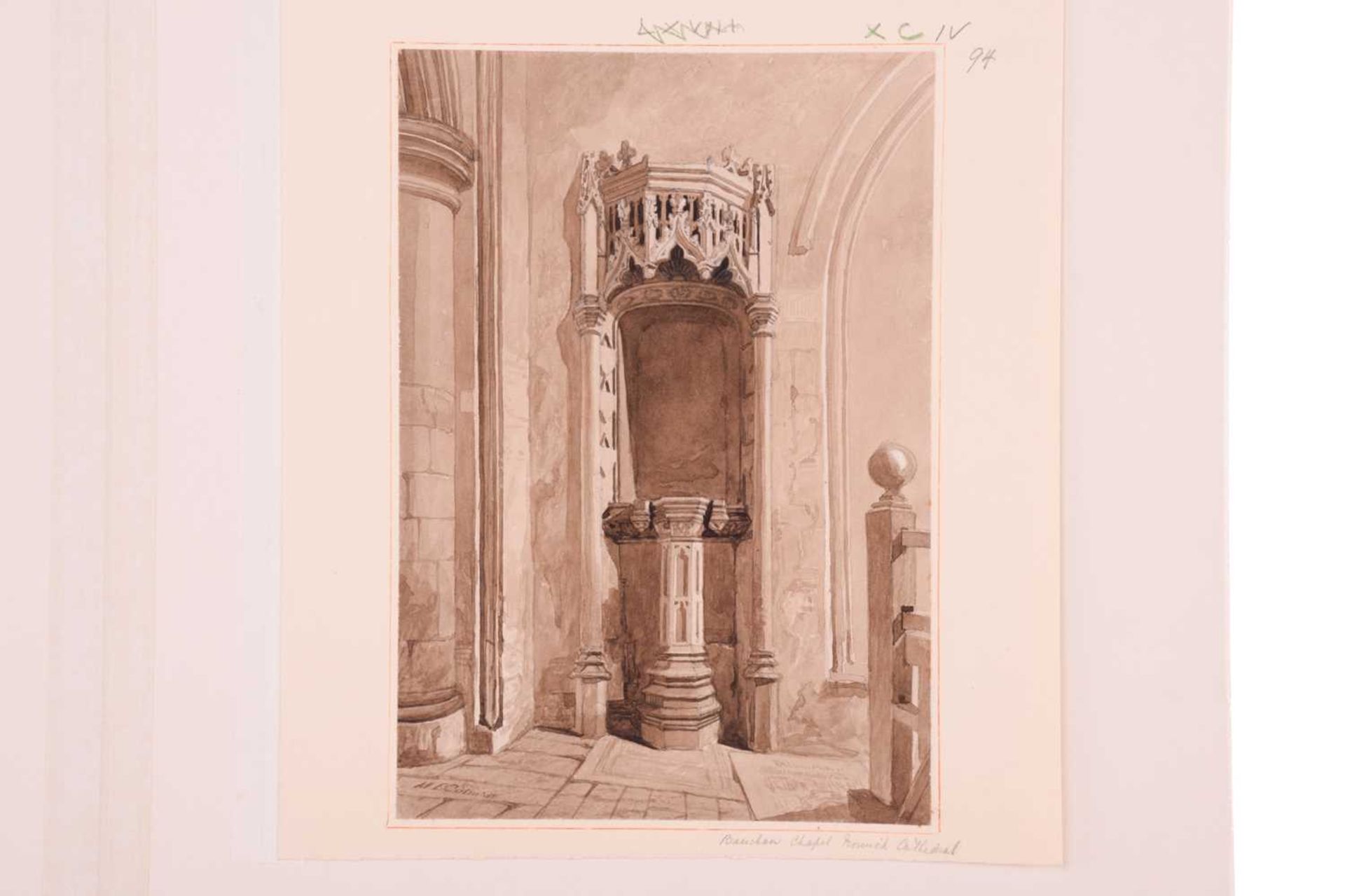Miles Edmund Cotman (1810 - 1858) 'Bauchan Chapel - Norwich Cathedral', signed, monochrome - Image 3 of 5