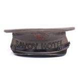 The Savoy Hotel: a mid-20th century doorman's cap, canvas with leather lined interior, embroidered