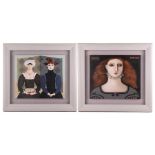 Irene Jones (Contemporary English), 'Tender Heart' and 'Pick a Card' - a pair, signed, inscribed