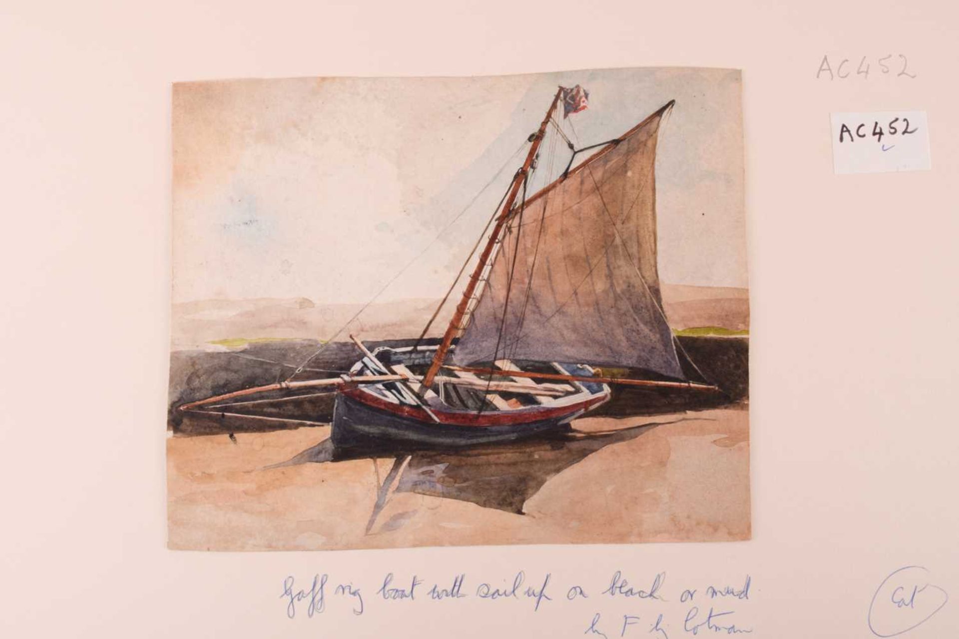 Frederick George Cotman (1850 - 1920), 'Gaff rig boat with sail up', 'Open sailing boat with - Image 4 of 16