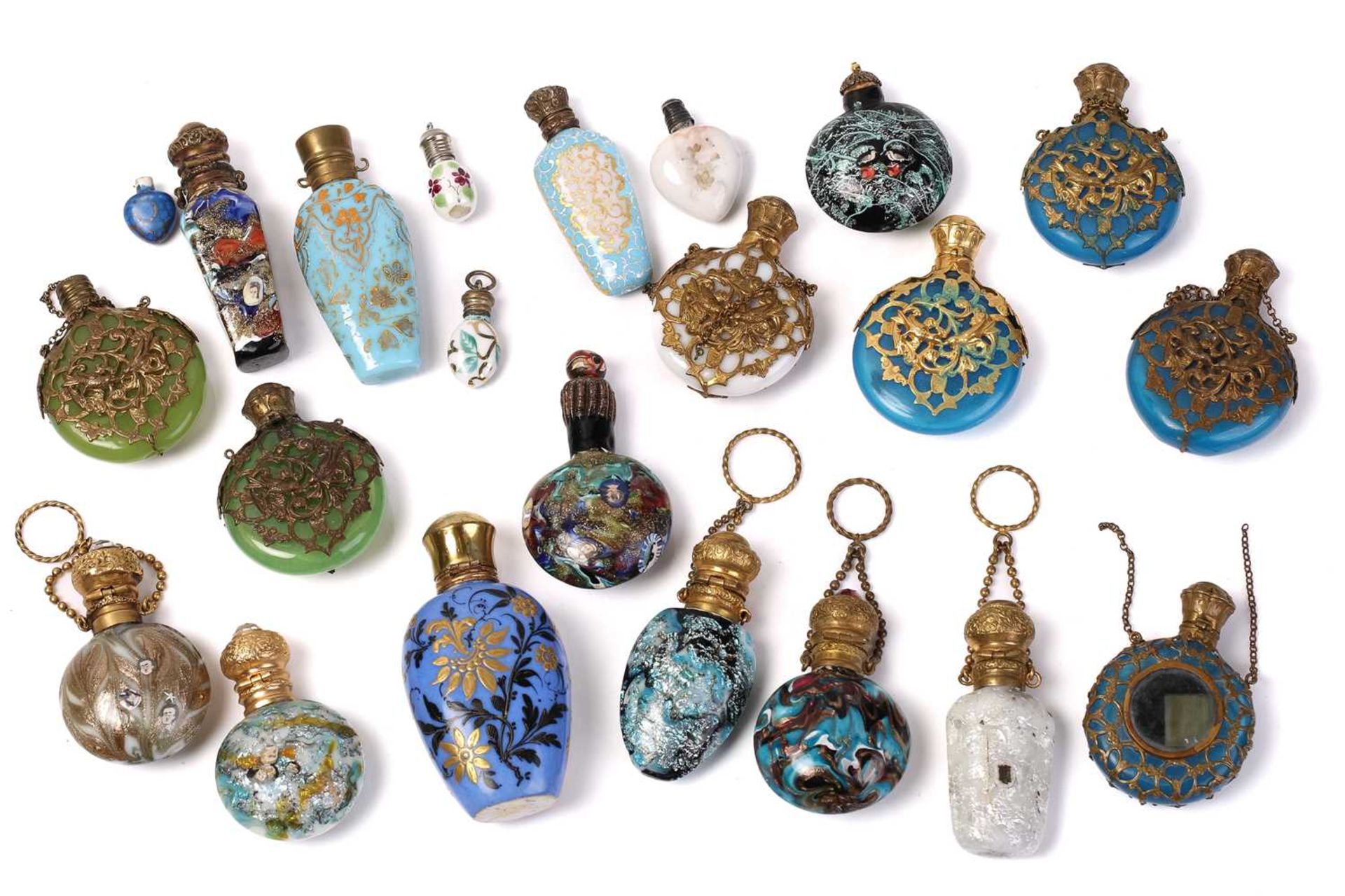A good collection of miniature Continental ceramic and Murano glass scent bottles, many with gilt - Image 9 of 19