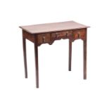 A George III oak three-drawer, kneehole side table with square legs, 79 cm wide x 47 cm deep x 72 cm