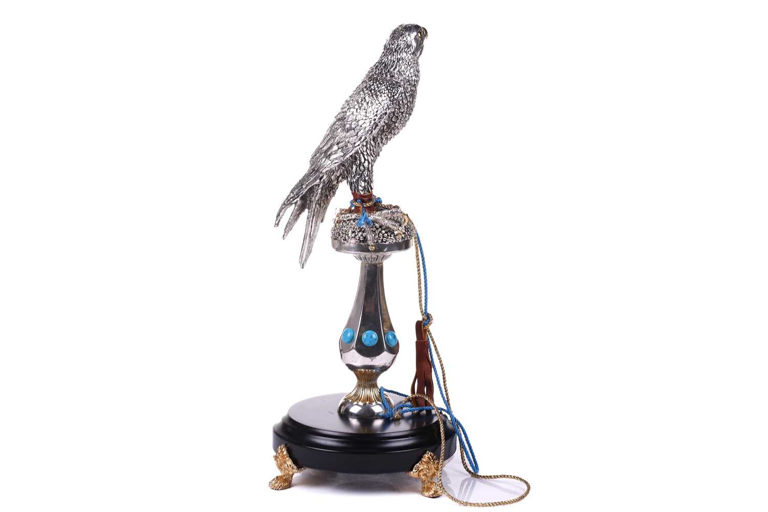 Lorenzo Sandomar, a large model of a silver and gold plated falcon, marked 925, standing on a - Image 3 of 10