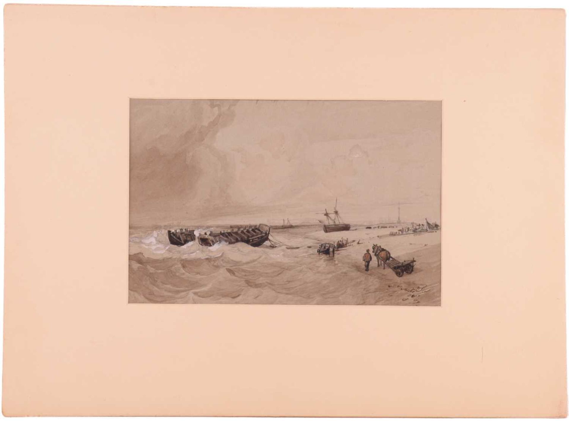 Miles Edmund Cotman (1810 - 1858) 'Wreck on Yarmouth Beach', oil on canvas, applied and typed - Image 4 of 26