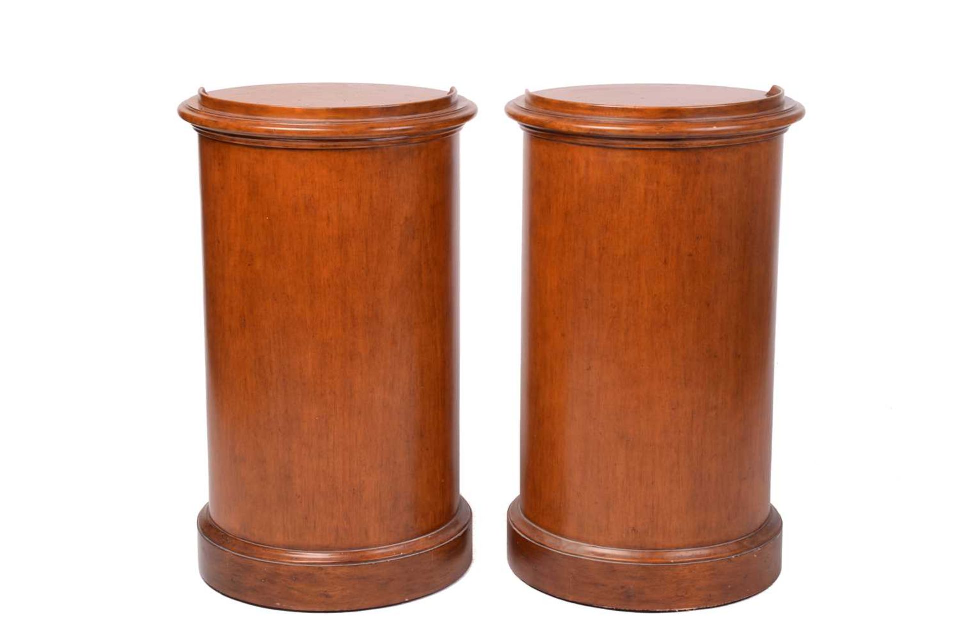 A pair of Victorian style mahogany cylinder pot cupboards, 20th century, with part blind gallery - Image 5 of 7