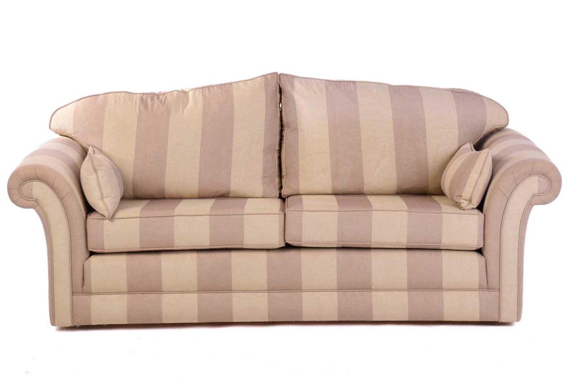 A pair of contemporary good quality traditional two-seat sofas with damask effect broad striped - Image 3 of 11