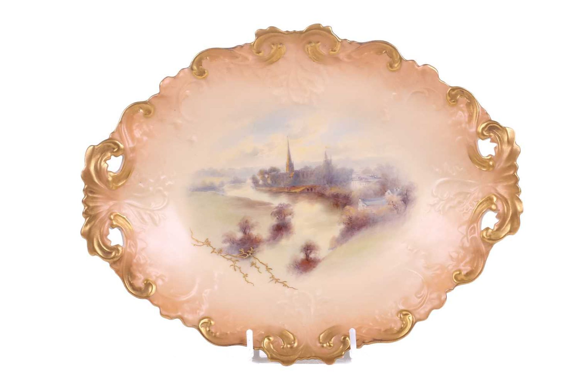 A Royal Worcester shaped square bowl, floral decoration on an ivory ground, gilt line rim, loop - Bild 4 aus 16