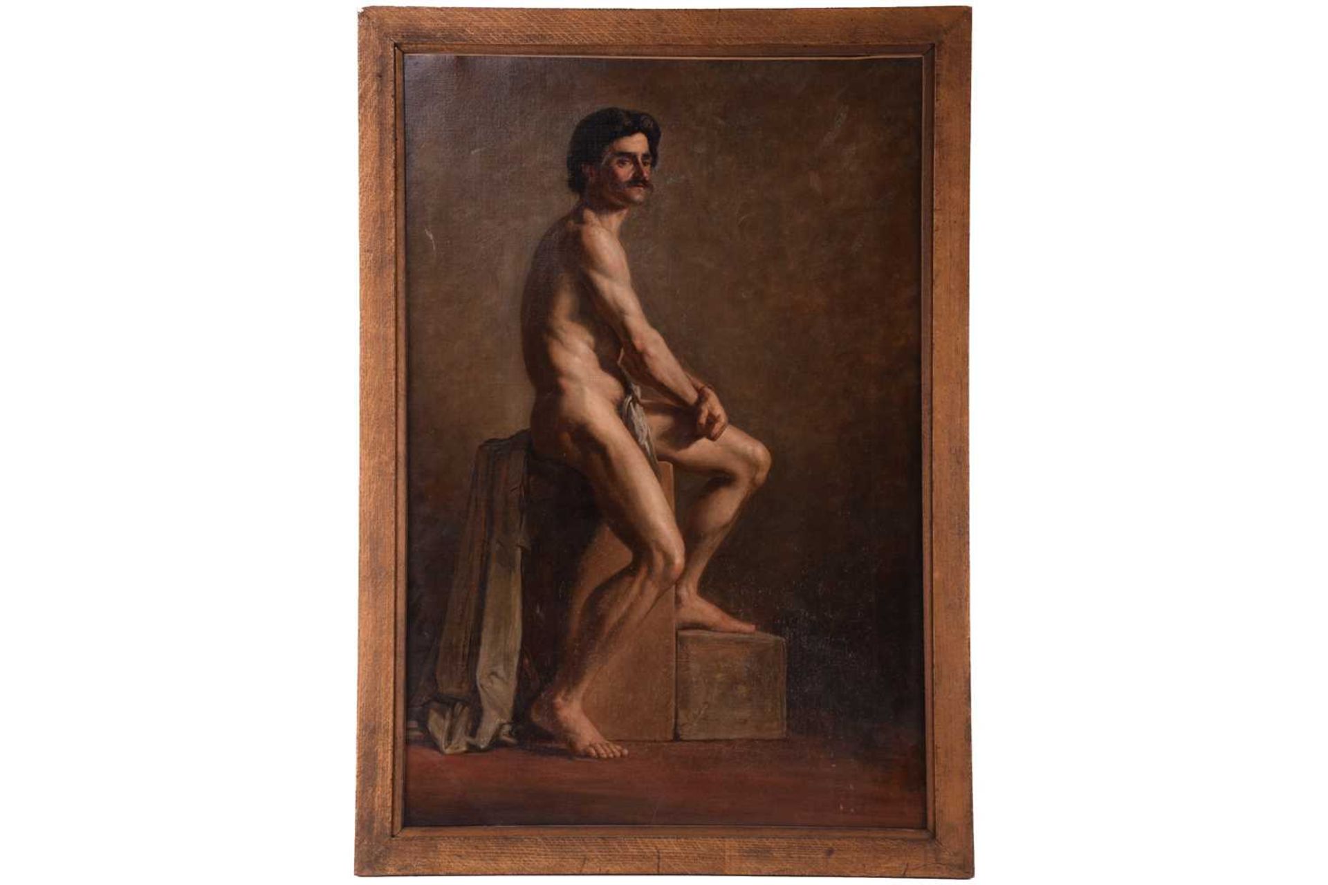 Frederick George Cotman (British, 1850-1920), Male Nude seated (Italian), oil on canvas, inscribed