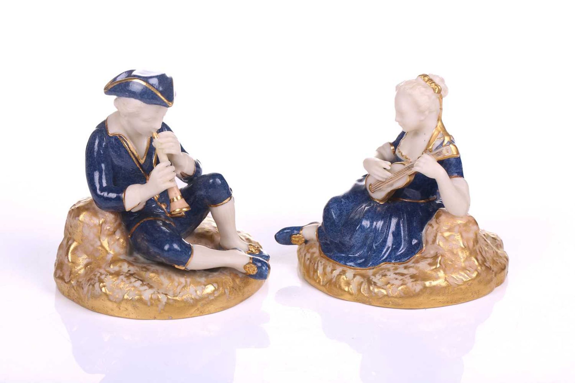 A series of six Royal Worcester James Hadley blush gilt and powder blue porcelain figures involved - Image 6 of 11