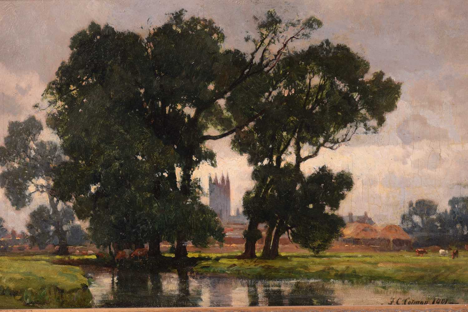 Frederick George Cotman RI. ROI. (British, 1850-1920), 'Canterbury from the Meadows', signed and - Image 3 of 10