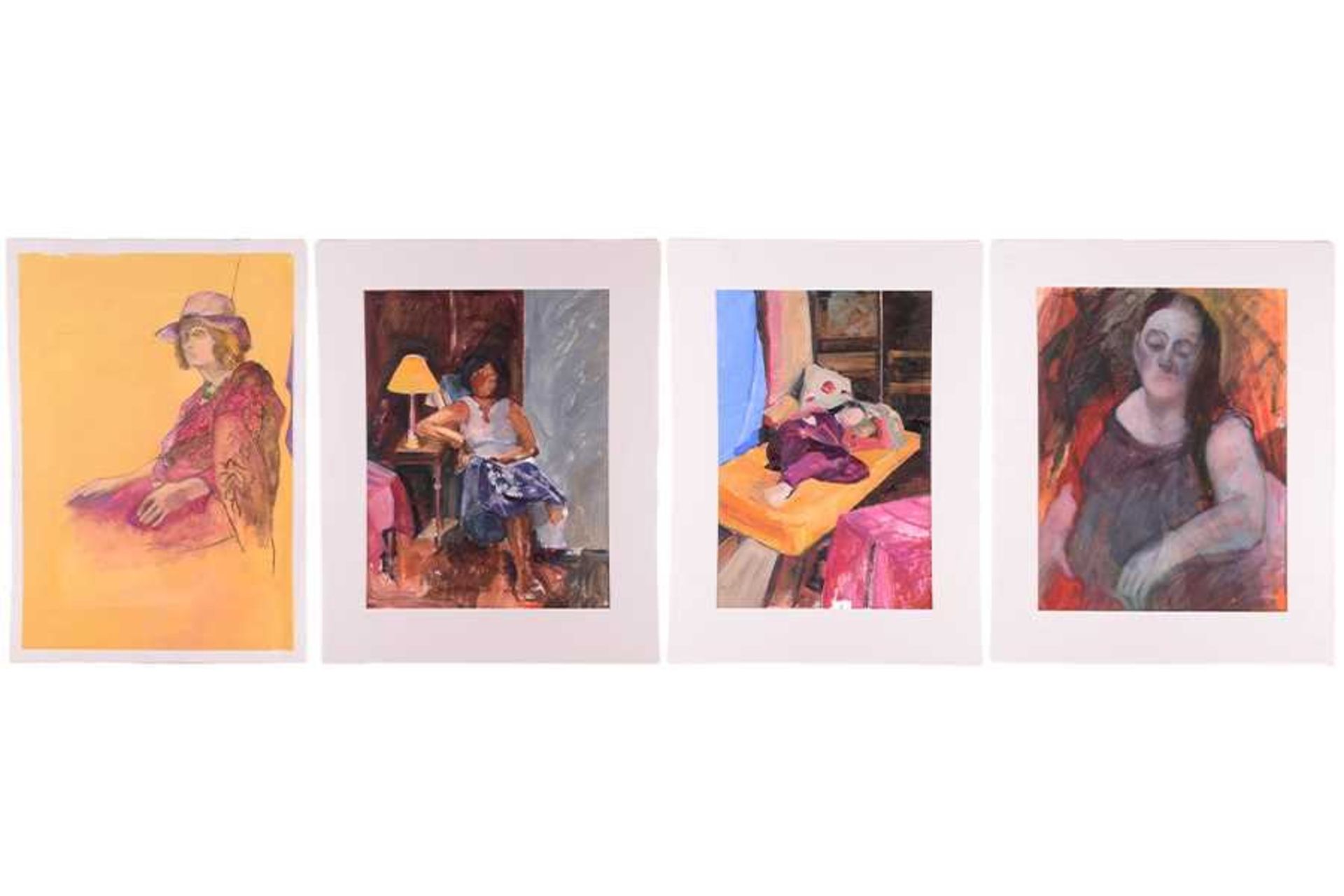 Susan Wiltshire, nee Cotman (1928-2022), four female studies, acrylic, largest 79cm x 54.5cmThe