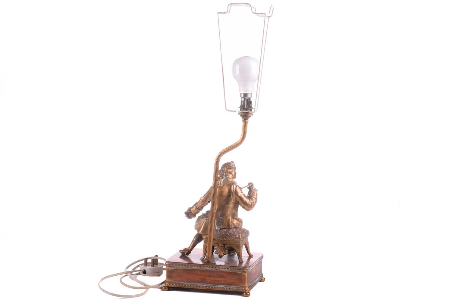 A 20th-century copper and gilt brass figural table lamp, modelled a seated dandy, 68 cm high to - Image 2 of 7