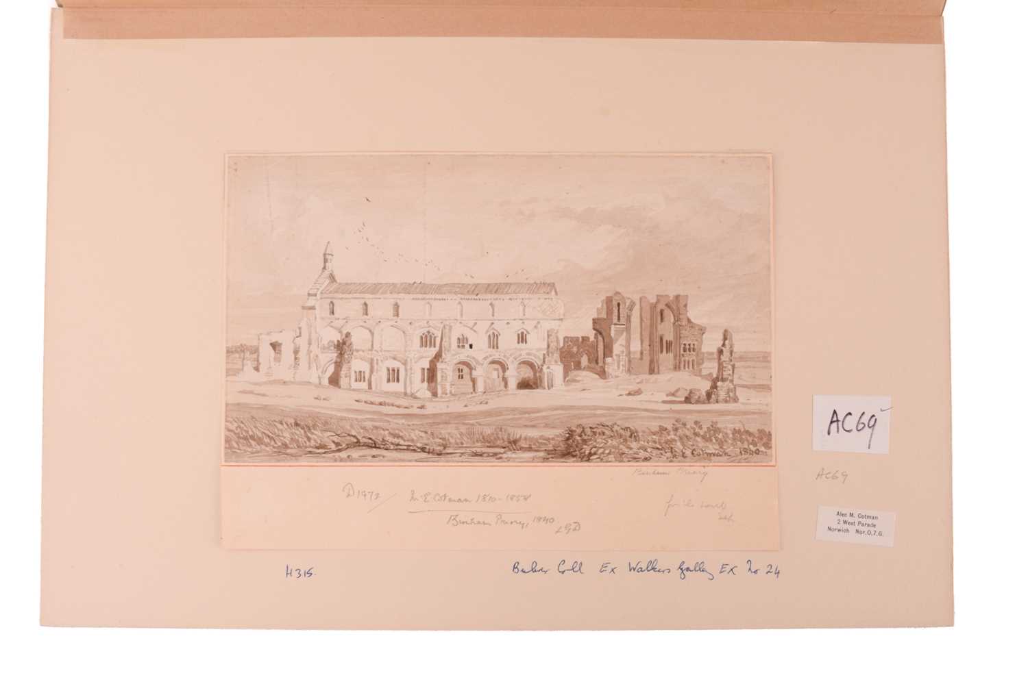 Miles Edmund Cotman (1810 - 1858), 'Binham Priory' signed and dated 1840, monochrome watercolour, - Image 3 of 6