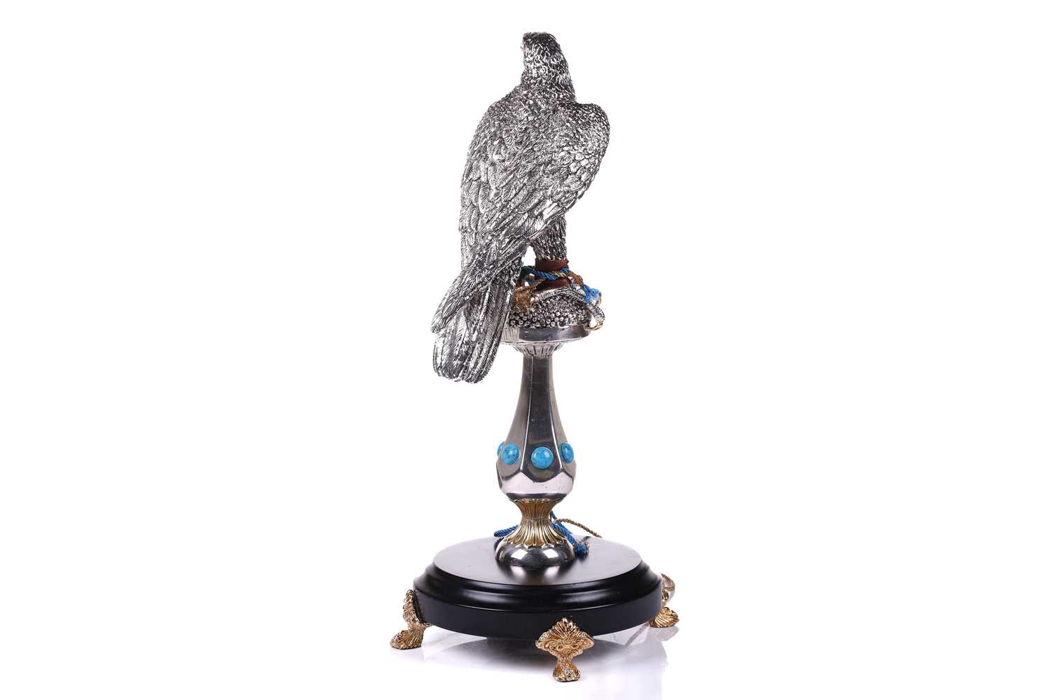 Lorenzo Sandomar, a large model of a silver and gold plated falcon, marked 925, standing on a - Image 5 of 10